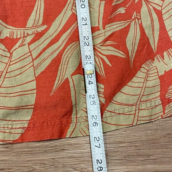 Royal Robbins Hawaiian Aloha M Shirt Bamboo Bird Of Paradise Taro Leaves Orange - Picture 3 of 13